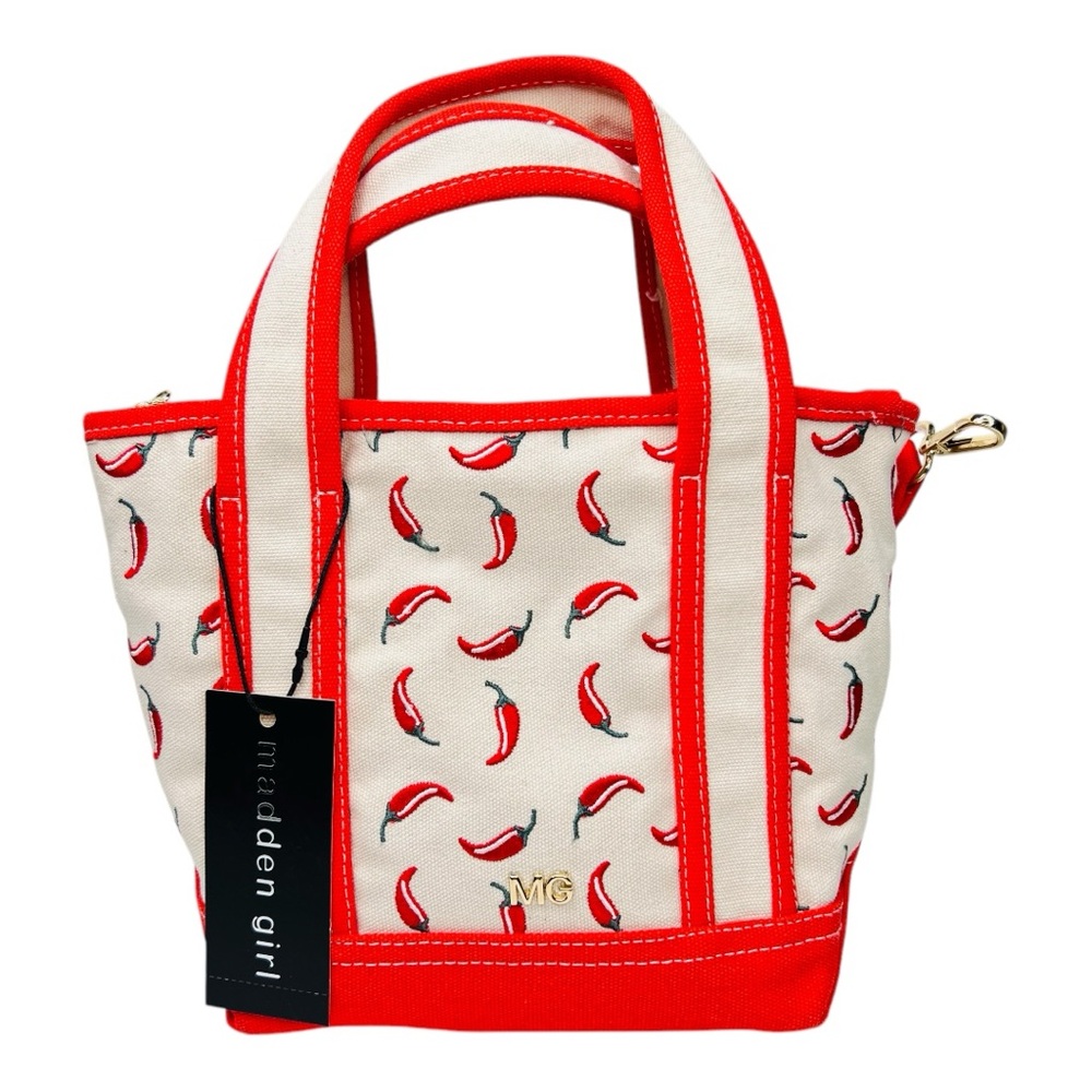 Viral Madden Girl Chili Pepper Canvas Mini Tote Crossbody Bag Charms & Keychain - Picture 3 of 13
